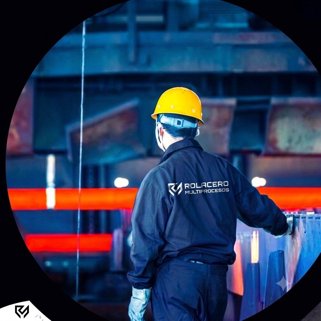 Técnico de Rolacero Multiprocesos con casco amarillo trabajando en planta