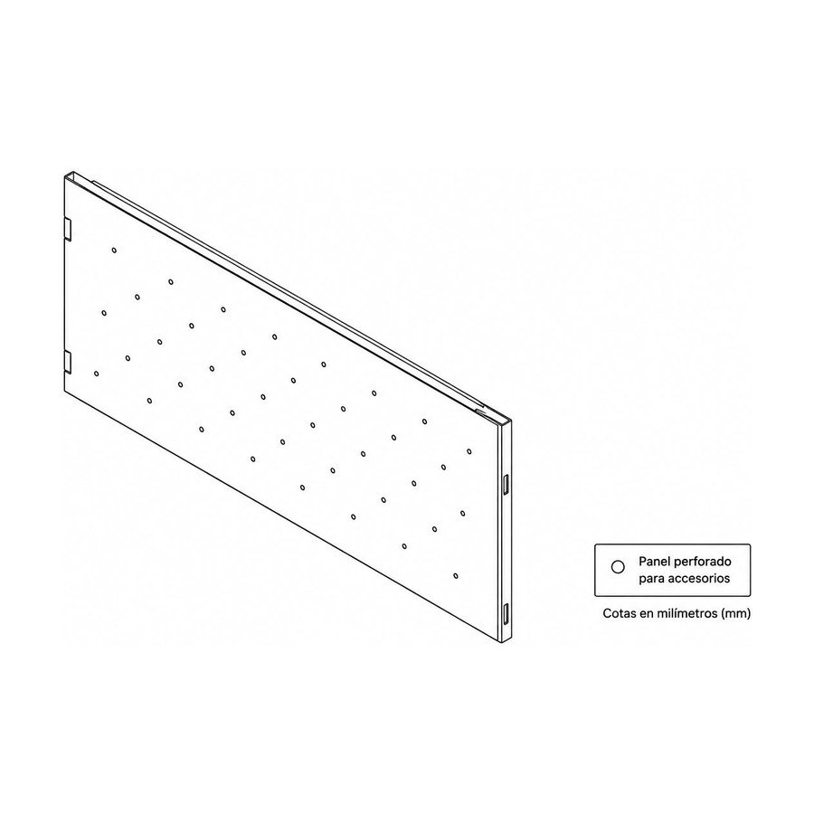 Faldón metálico, panel perforado para accesorios de mobiliario